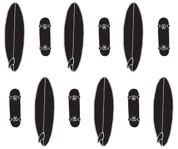 Patrón sin costura vectorial de sketch surf y skate — Vector de stock
