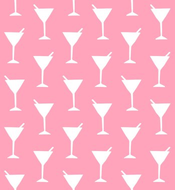 Beyaz elin kusursuz deseni çizilmiş karalama martini kokteyli silueti pembe arka planda izole edilmiş.