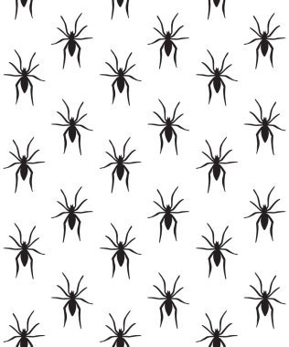 Beyaz arka planda izole edilmiş siyah örümcek siluetinin vektörsüz deseni