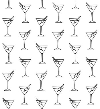 El çiziminin kusursuz deseni. Beyaz arka planda izole edilmiş martini kokteyli.