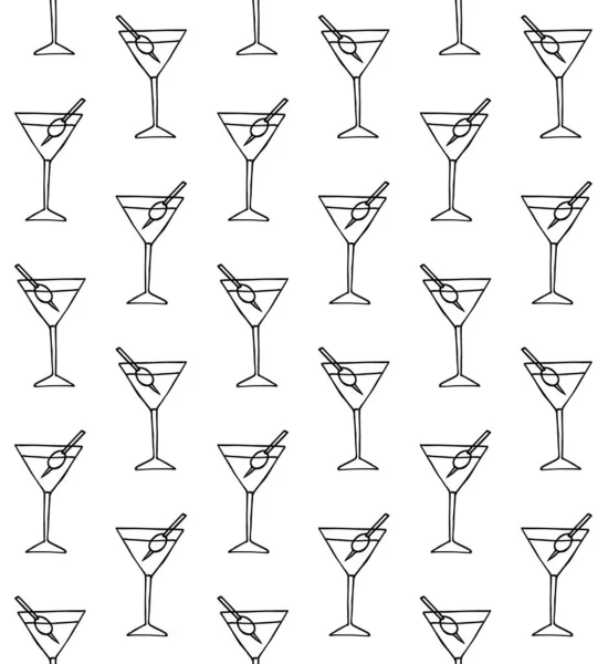 Vector Zökkenőmentes Minta Kézzel Rajzolt Firka Vázlat Martini Koktél Elszigetelt — Stock Vector