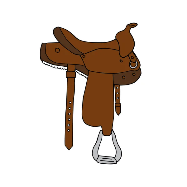 Vector Hand Getekend Doodle Schets Bruin Westers Cowboy Ruiterpaard Zadel — Stockvector