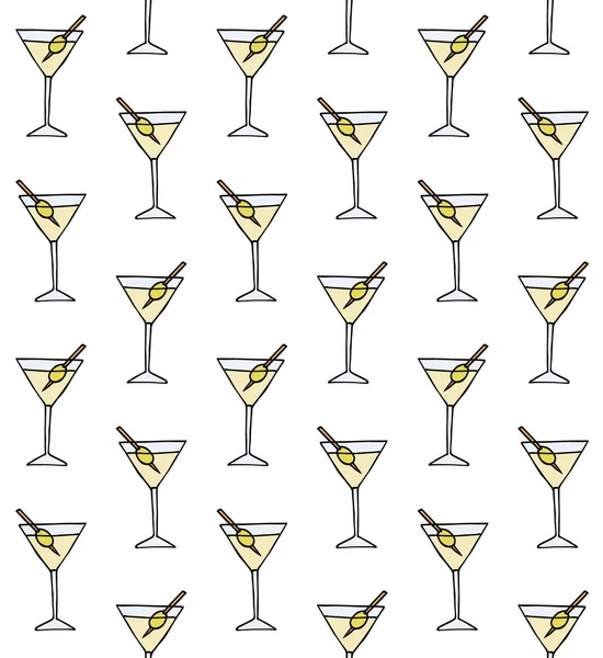 Vector Zökkenőmentes Minta Kézzel Rajzolt Firka Vázlat Színes Martini Koktél — Stock Vector