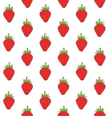 El çiziminin vektörsüz deseni beyaz arkaplanda izole edilmiş kırmızı çilek çizimi