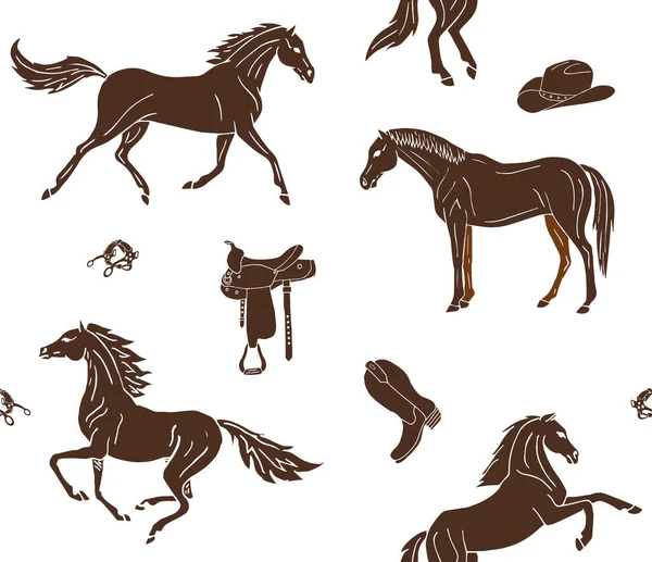 Modello Senza Soluzione Continuità Con Cavalli Vettoriale Illustrazione — Vettoriale Stock