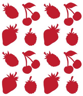 Beyaz arka planda izole edilmiş kırmızı çizim böğürtlenlerinin vektörsüz deseni