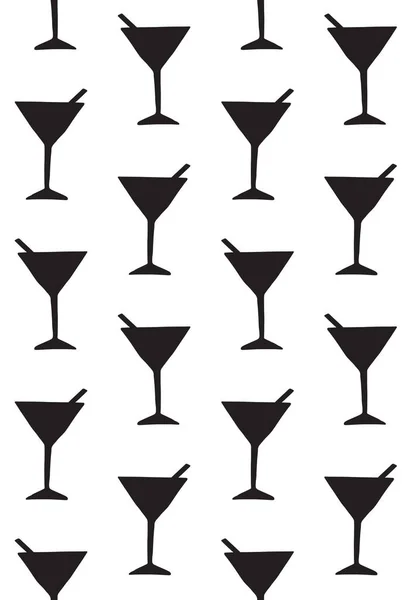 Vector Illustration Wine Iconsvector Seamless Pattern Black Doodle Sketch Martini — Stock Vector