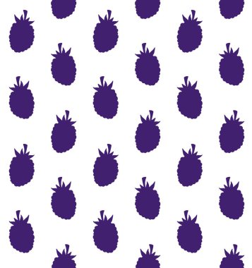 Beyaz arkaplanda izole edilmiş mor böğürtlen siluetinin vektörsüz deseni