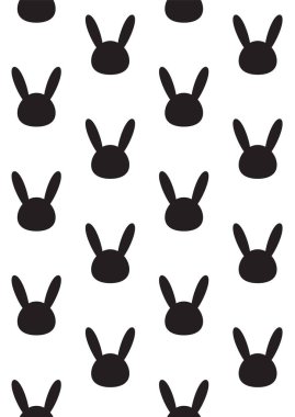 Beyaz arka planda izole edilmiş düz siyah tavşan kafası silueti.