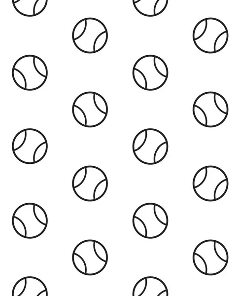 Vektor Nahtloses Muster Von Flachen Schwarzen Umrissen Tennisball Isoliert Auf — Stockvektor