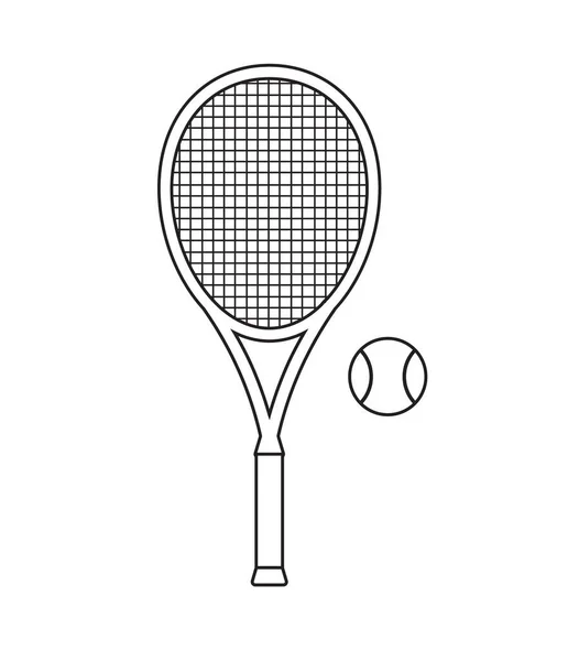 Vector Platte Omtrek Tennisracket Bal Geïsoleerd Witte Achtergrond — Stockvector