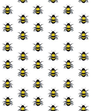 Siyah ve sarı karikatür böcekleri olan kusursuz vektör deseni.