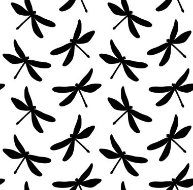 Siyah ve beyaz kelebeklerin kusursuz deseni. vektör illüstrasyonu