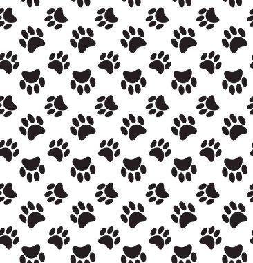 Beyaz arka planda izole edilmiş düz siyah köpek kedi ayak izleri.