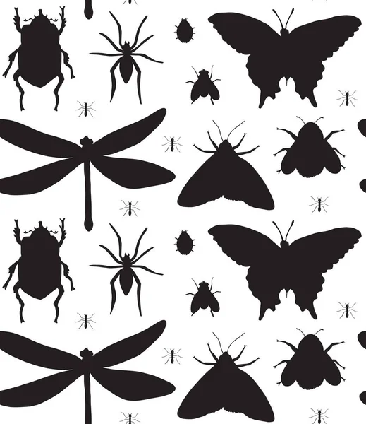 Silhouettes Noires Insectes Sur Fond Blanc — Image vectorielle