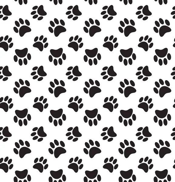 白い背景に隔離されたフラット黒動物犬猫足のプリントステップのベクトルシームレスパターン — ストックベクタ