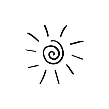 Güneş ikonu, vektör illüstrasyonu Vektör el beyaz arkaplanda izole edilmiş karalama eskiz güneşi