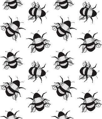 El çiziminin kusursuz deseni beyaz arka planda izole edilmiş yaban arısı çizimi.