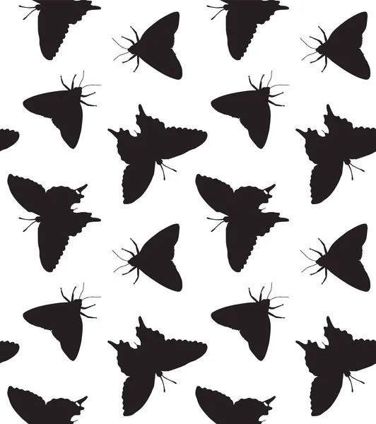 白を基調とした黒スケッチ蝶と蛾のシルエットのベクトルシームレスなパターン — ストックベクタ