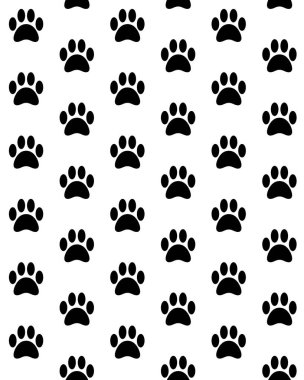 Beyaz arka planda izole edilmiş düz çizgi film karakteri, siyah köpek kedi ayak izleri.