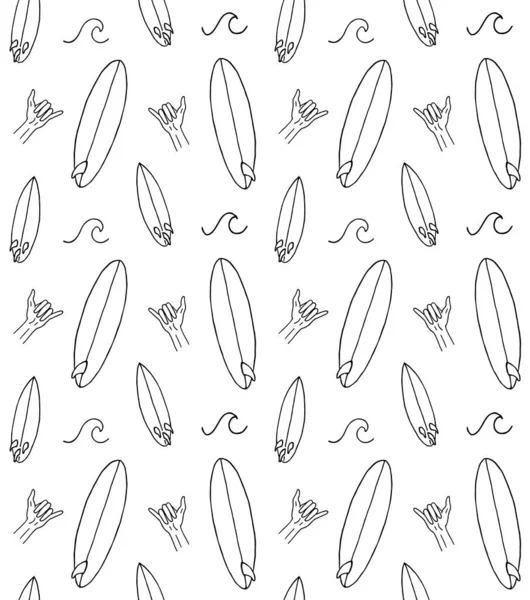 Vector Seamless Pattern Hand Drawn Doodle Sketch Surf Board Wave — Stock Vector