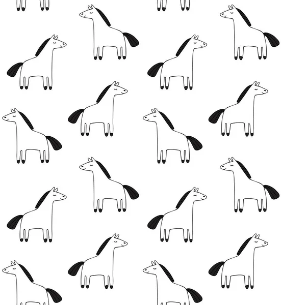 Modèle sans couture vectoriel de cheval de croquis doodle — Image vectorielle
