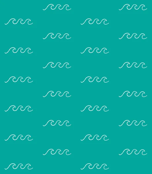 ターコイズの背景に隔離された白い手描きの落書きの海の波のベクトルシームレスなパターン — ストックベクタ
