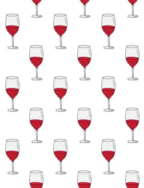 El çiziminin vektörsüz deseni beyaz arkaplanda izole edilmiş kırmızı asma camı çiz