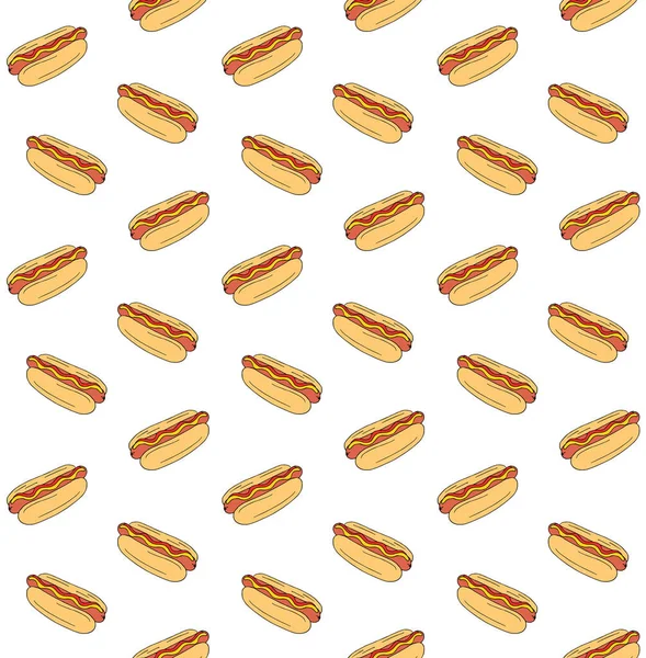 Vektor Bezešvé Vzor Ručně Kreslené Čmáranice Barevný Hot Dog Izolované — Stockový vektor