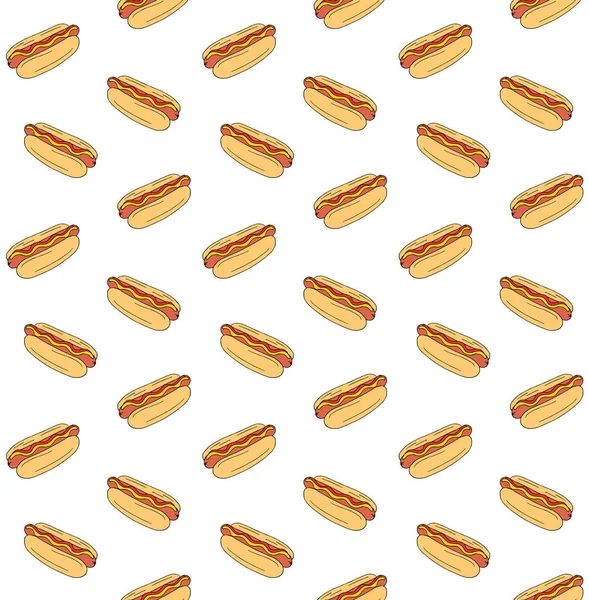 Vector Zökkenőmentes Minta Kézzel Rajzolt Firka Vázlat Színes Hot Dog — Stock Vector