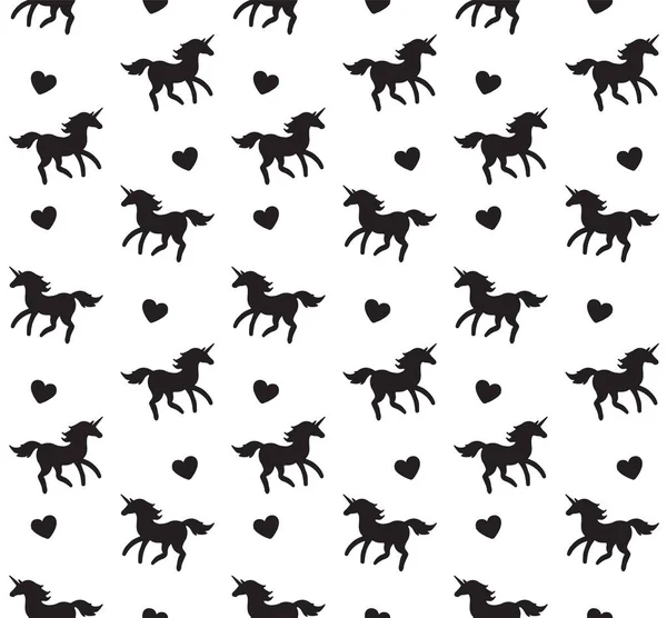 Patrón Sin Costura Vectorial Silueta Unicornio Boceto Negro Aislado Sobre — Archivo Imágenes Vectoriales