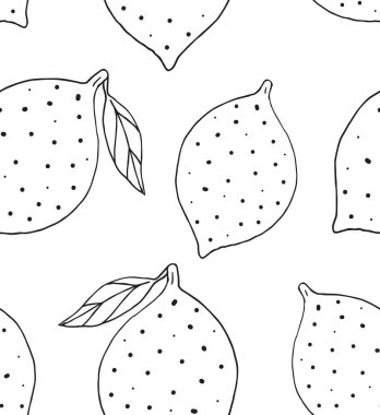 El çiziminin kusursuz deseni beyaz arkaplanda izole edilmiş limon çizimi