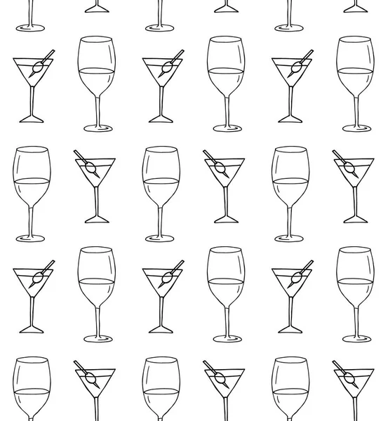 Vector Seamless Pattern Hand Drawn Doodle Sketch Martini Wine Glass — Stock Vector