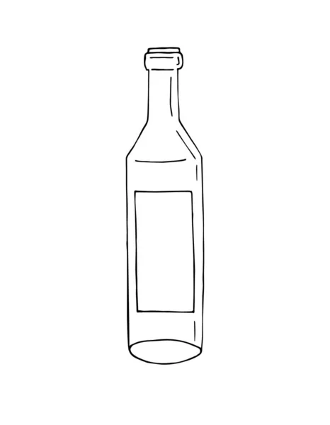 Vector Hand Getekend Doodle Schets Wijn Fles Geïsoleerd Witte Achtergrond — Stockvector