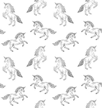 Tek boynuzlu atların kusursuz deseni.  