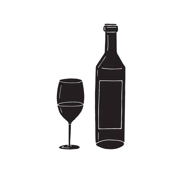 Vector Dibujado Mano Doodle Bosquejo Botella Vino Negro Vidrio Aislado — Vector de stock