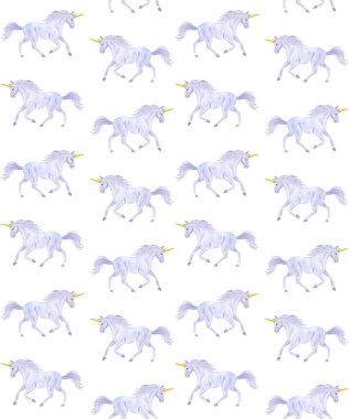 Tek boynuzlu atların kusursuz deseni.  