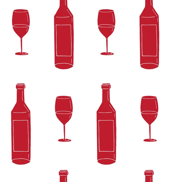 Векторный Бесшовный Рисунок Красной Ручной Работы Рисунок Бутылку Вина Стакан — стоковый вектор