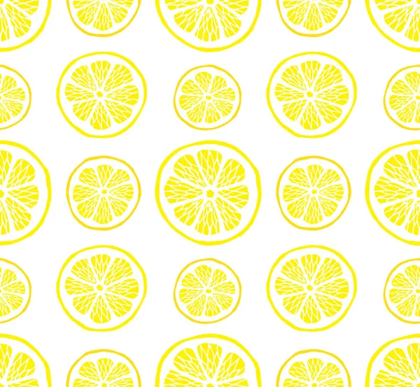 Patrón Sin Costuras Vectorial Garabatos Dibujados Mano Rebanadas Limón Aisladas — Vector de stock
