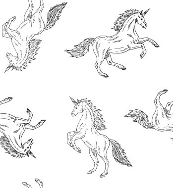 Tek boynuzlu atların kusursuz deseni.  