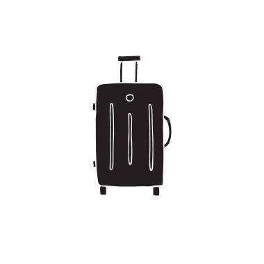 Vektör el çizimi eskiz siyah bavul seyahat çantası beyaz arka planda izole