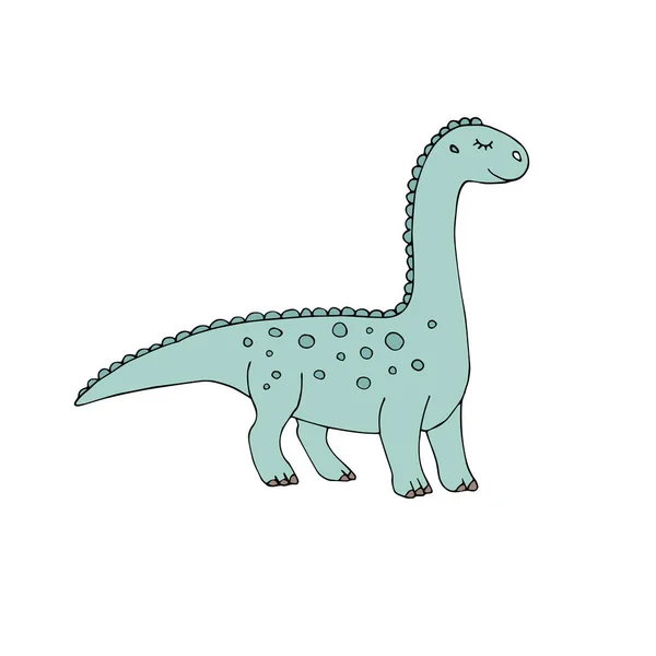 ベクトル手描きのドアスケッチ緑の色の外陰部の恐竜は白い背景に隔離された — ストックベクタ