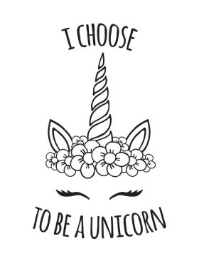 Beyaz arka planda izole edilmiş tırnak izleri olan siyah çizgili tek boynuzlu at yüzü. Tek boynuzlu at resmi olmayı seçiyorum.