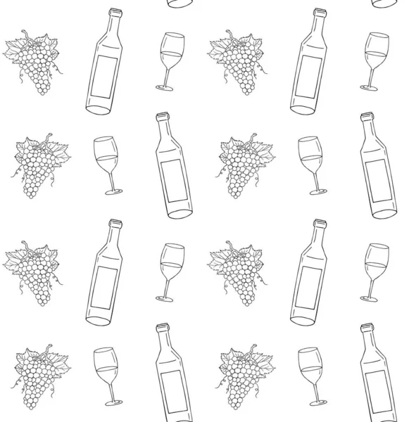 Vector seamless pattern of wine and grape — Stock Vector