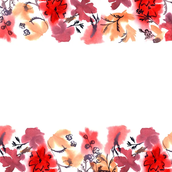 Niedlichen Aquarell Blume Bordüre. Hintergrund mit Aquarell roten Blumen. Einladung — Stockfoto
