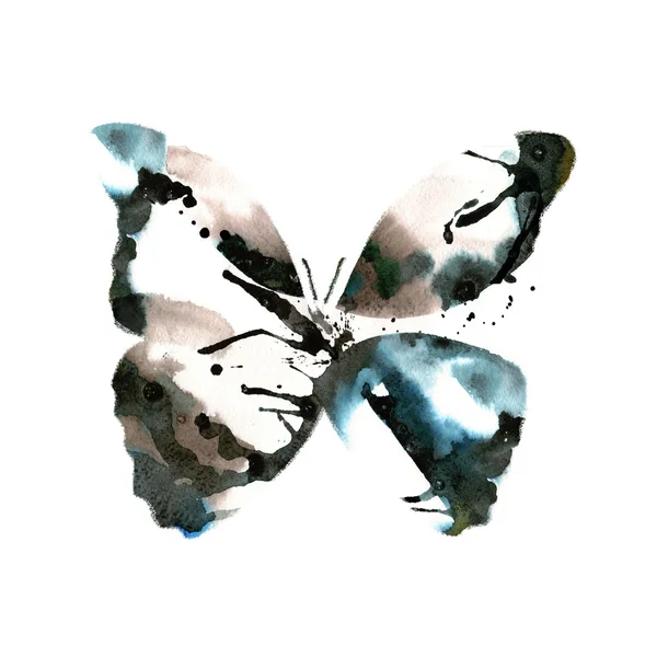 Silhouet van een vlinder met aquarel kleurrijke abstracte achtergrond — Stockfoto