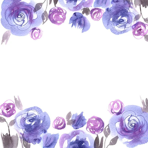 可爱的水彩花卉背景与蓝玫瑰。邀请。婚礼卡。比尔 — 图库照片