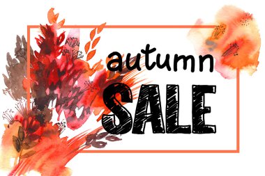 Suluboya sonbahar yaprakları ve yazıt 