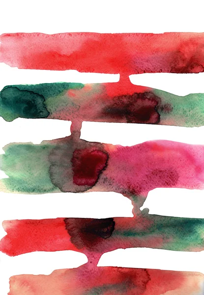 Aquarela mão desenhada tiras vermelhas e verdes de tinta atual. Imagem para um moder — Fotografia de Stock