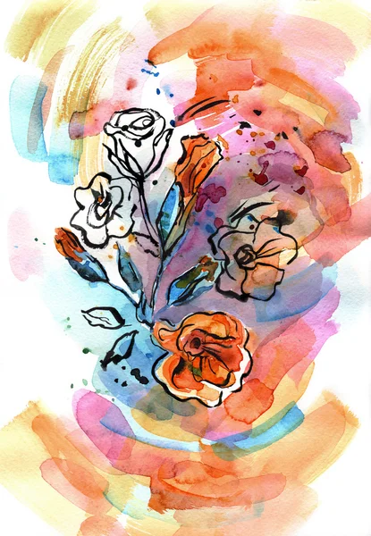 Watercolor hand painted illustration with orange petunia — Stockfoto